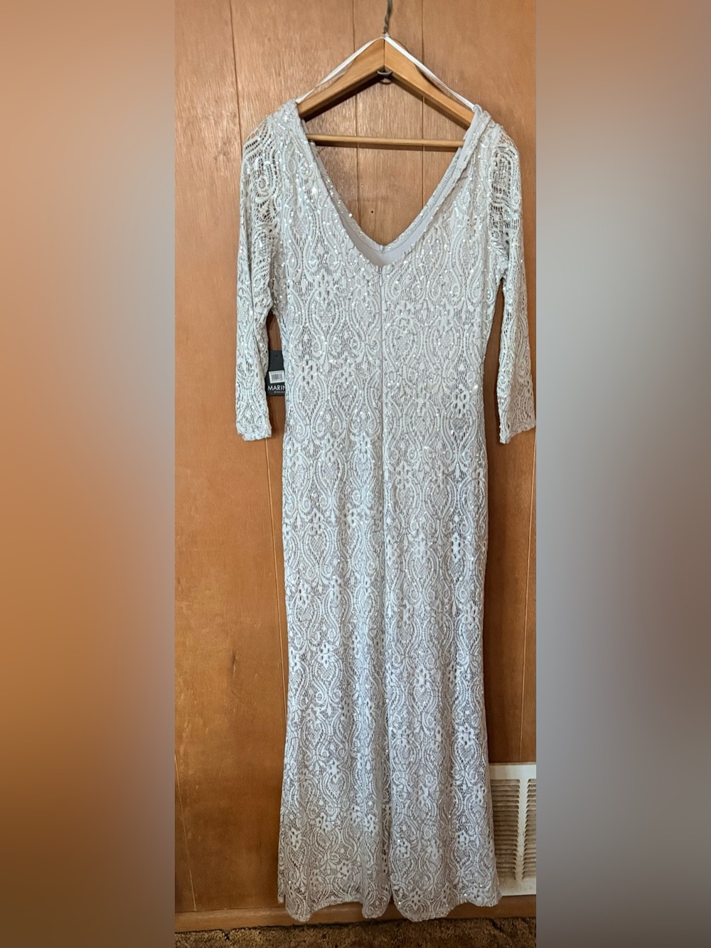 Nordstrom Cream Lace V-Neck Long Sleeve Gown